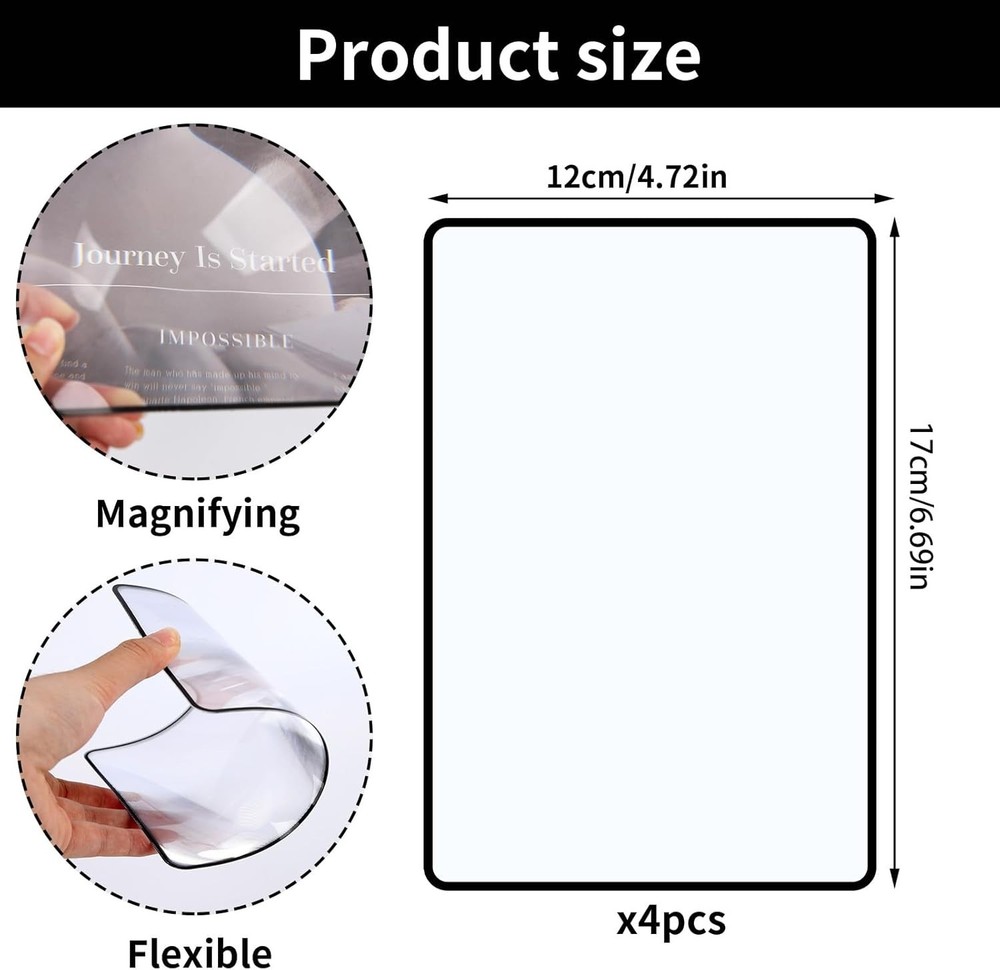 4Pack 3X Full Page Magnifying Sheets for Seniors & Low Vision