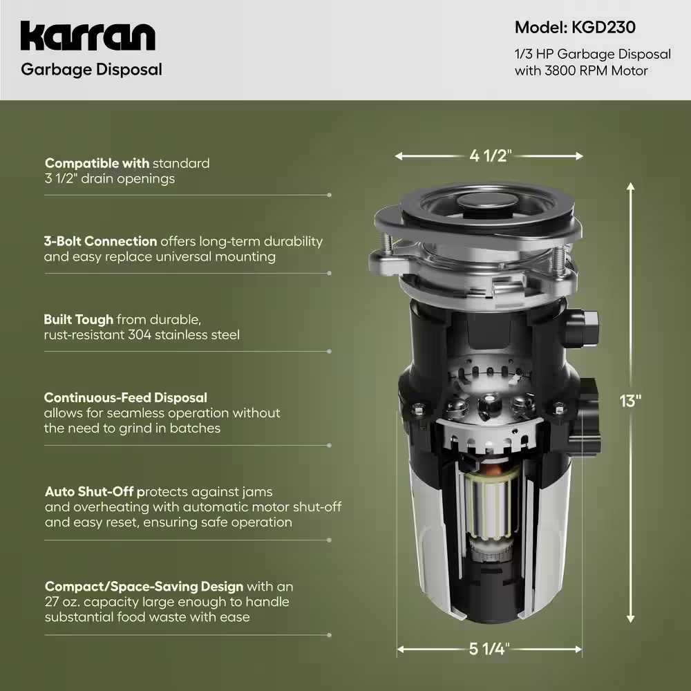 1/3 HP Continuous Feed Garbage Disposal with Power Cord