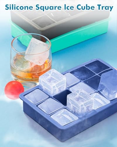 2 Pack Silicone Ice Cube Trays for Cocktail, Easy Release Square Ice Dark Blue