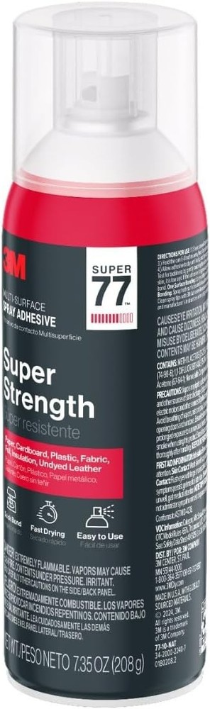 3M Super 77 Multi-Surface Spray Adhesive, 7.35 Oz., Low VOC, Quick Bond, Fast Dr