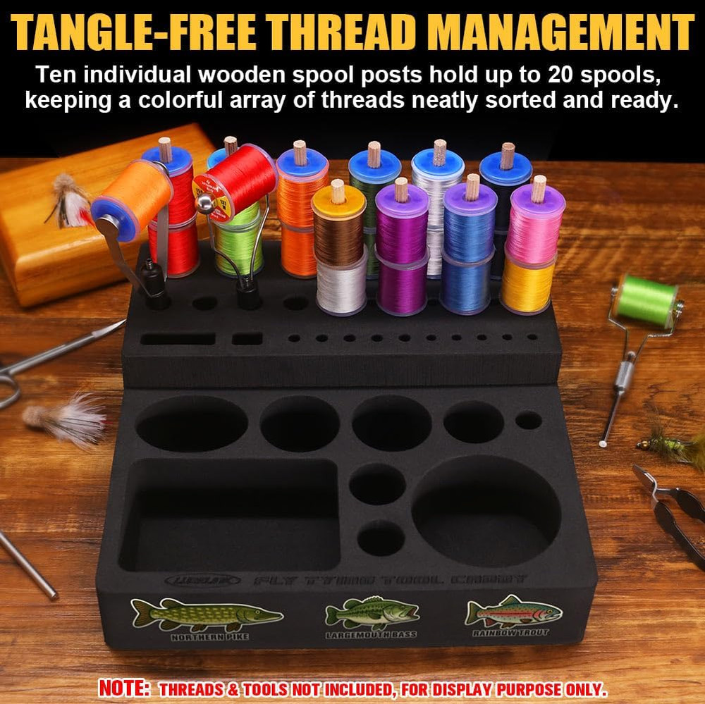 Fly Tying Tool Organizer - Holds 20 Spools & 10 Accessory Boxes