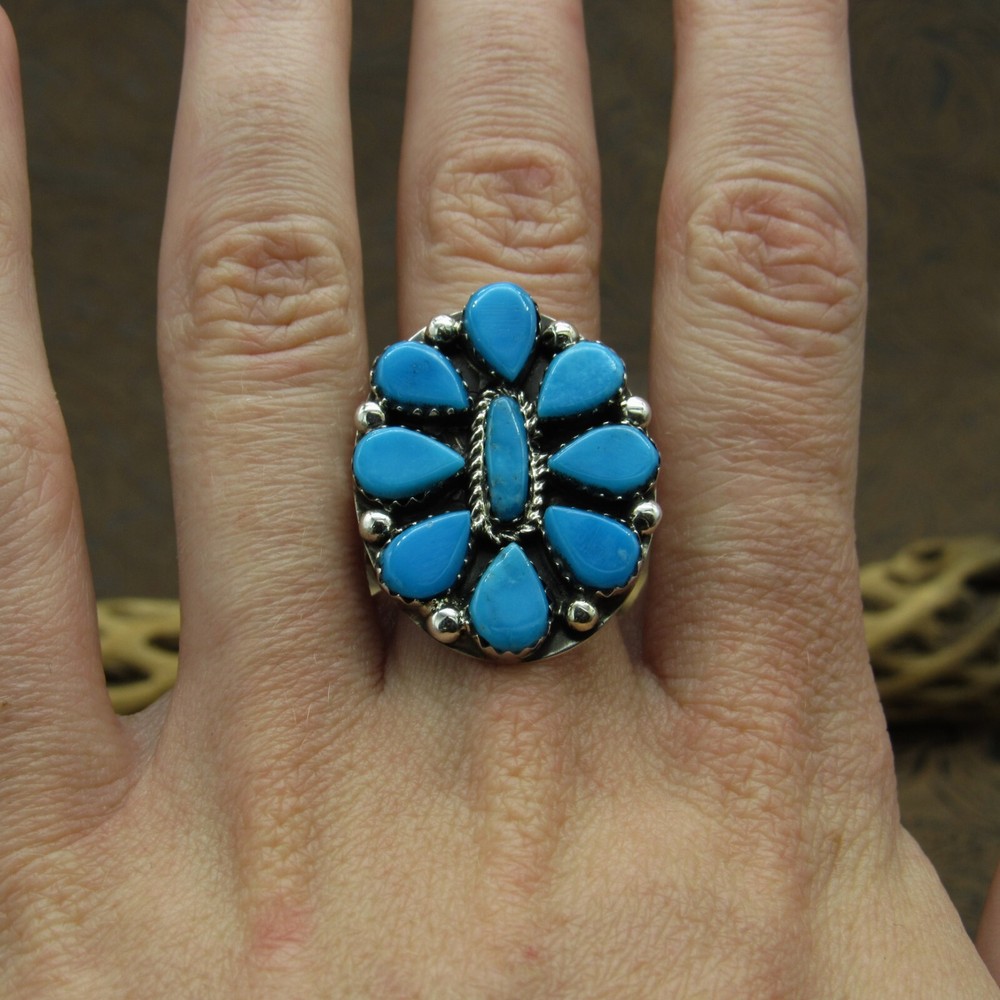 *Sterling Silver Turquoise Cluster Ring Size 9