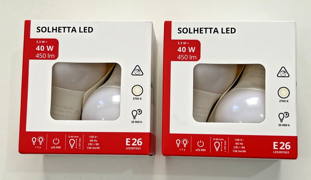 4 x IKEA SOLHETTA LED Bulb E26 450 Lumen 40 W 2700 K Globe Opal Warm-White