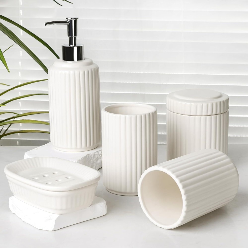 White Bathroom Accessory Set 5PCS,Ceramic Bathroom Accessory Set