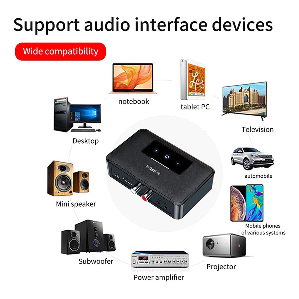 Bluetooth 5.0 Receiver Transmitter Wireless 3.5mm AUX NFC to 2 RCA Audio Adapter