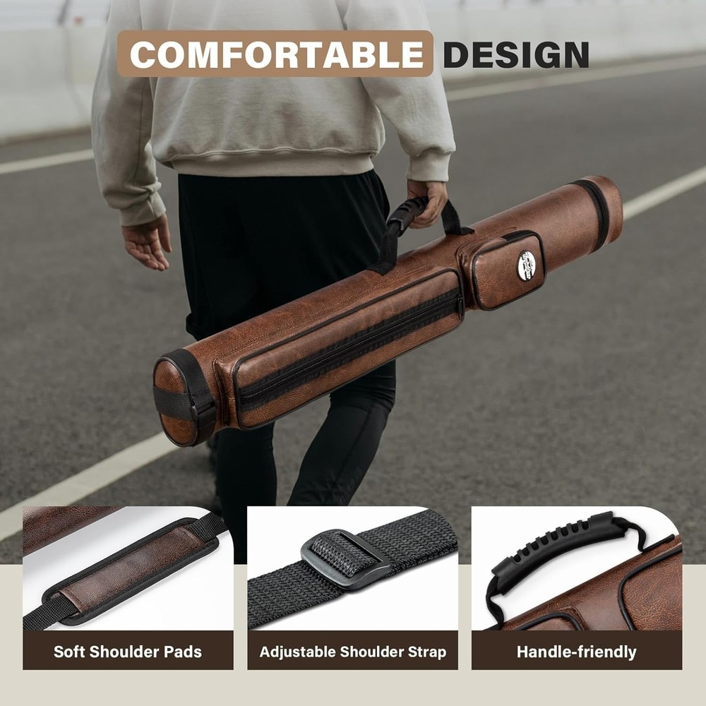 2x2 Billiard Cue Case with Soft Cushion & Adjustable Shoulder Strap