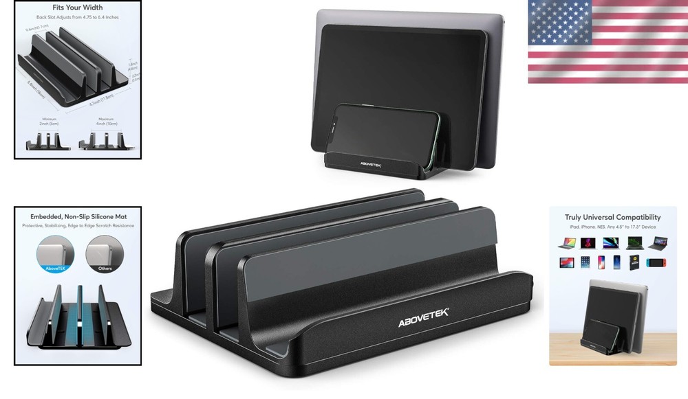 Space-Saving Aluminum Vertical Dock: Holds Laptops, Tablets & Phones Securely