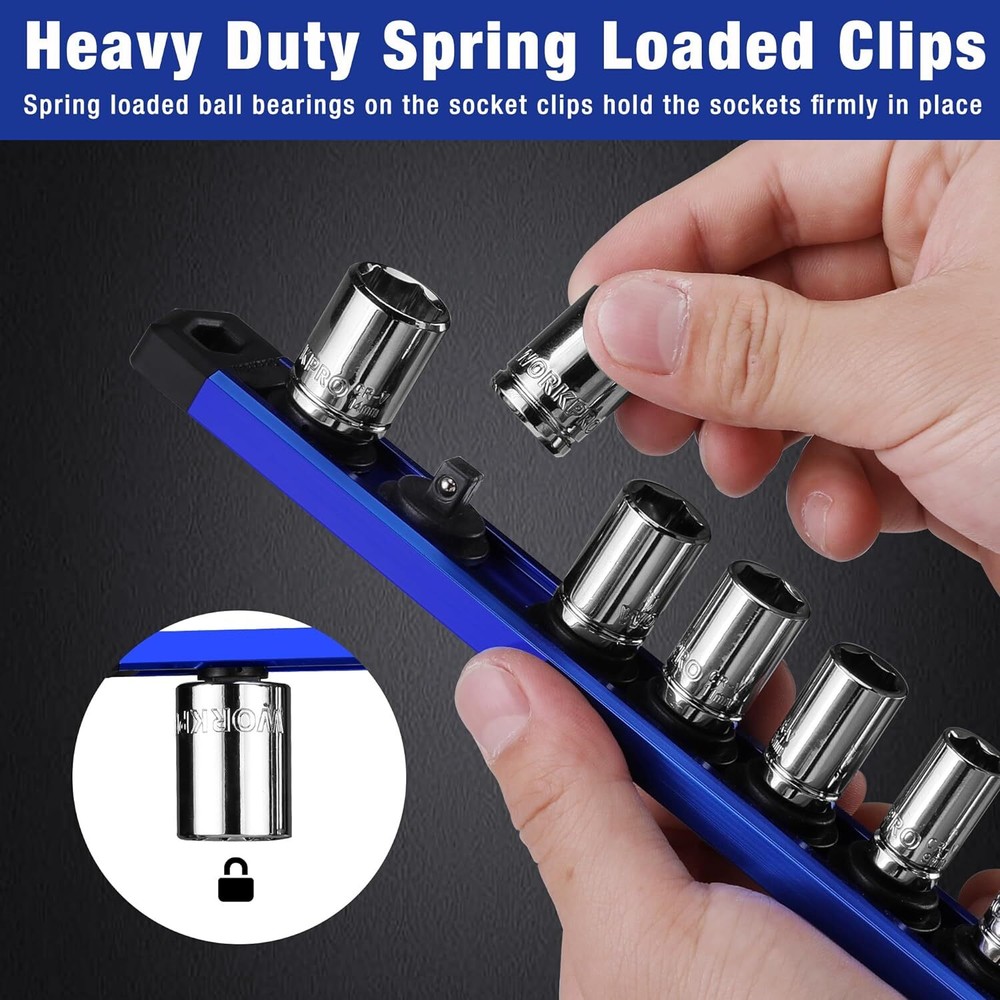 WORKPRO Magnetic Socket Organizer Heavy Duty Socket Holder Aluminum Socket Rail