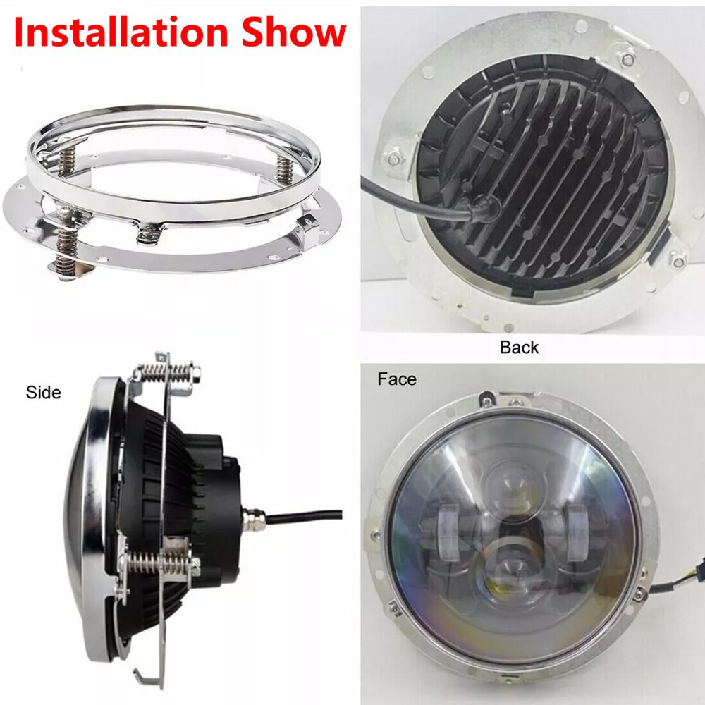 7inch Chrome Motorcycle Round LED Headlight Mounting Bracket Ring Holder Adapter