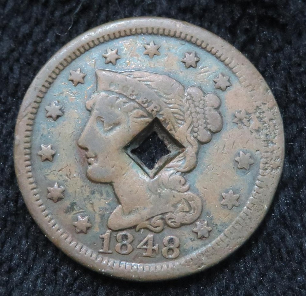 1848 Large Cent * Holed * Damaged * 5925