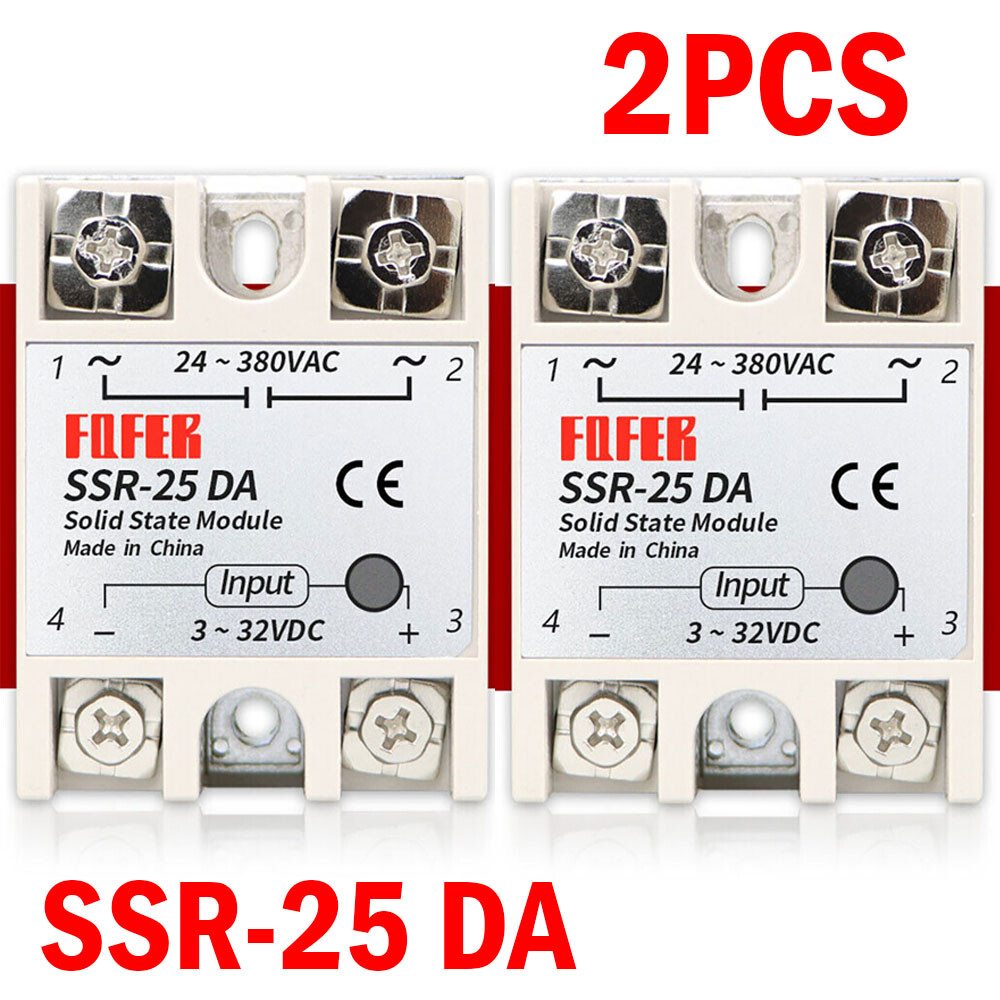 2Pc SSR-25DA Solid State Relay Module 25A/250V  DC 3-32V Input AC 24-380V Output