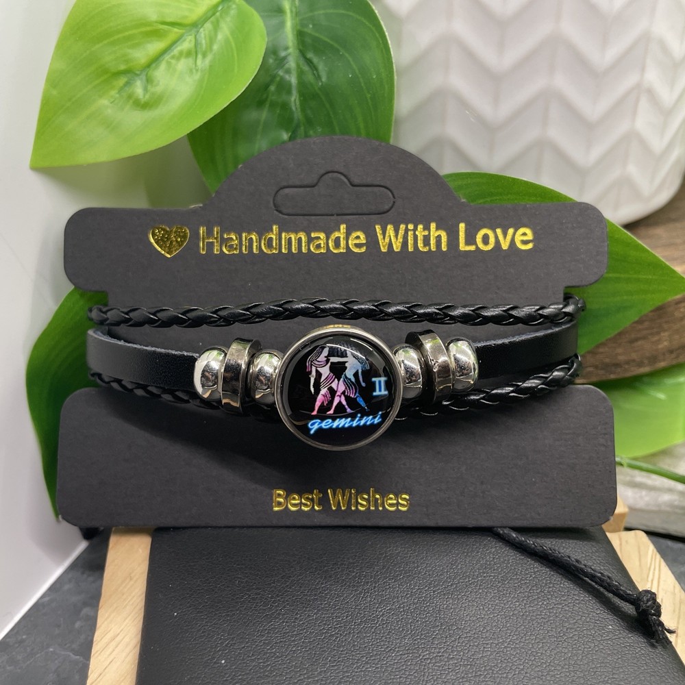Zodiac Gemini Leather Bracelet Stackable Adjustable Tie New B6805