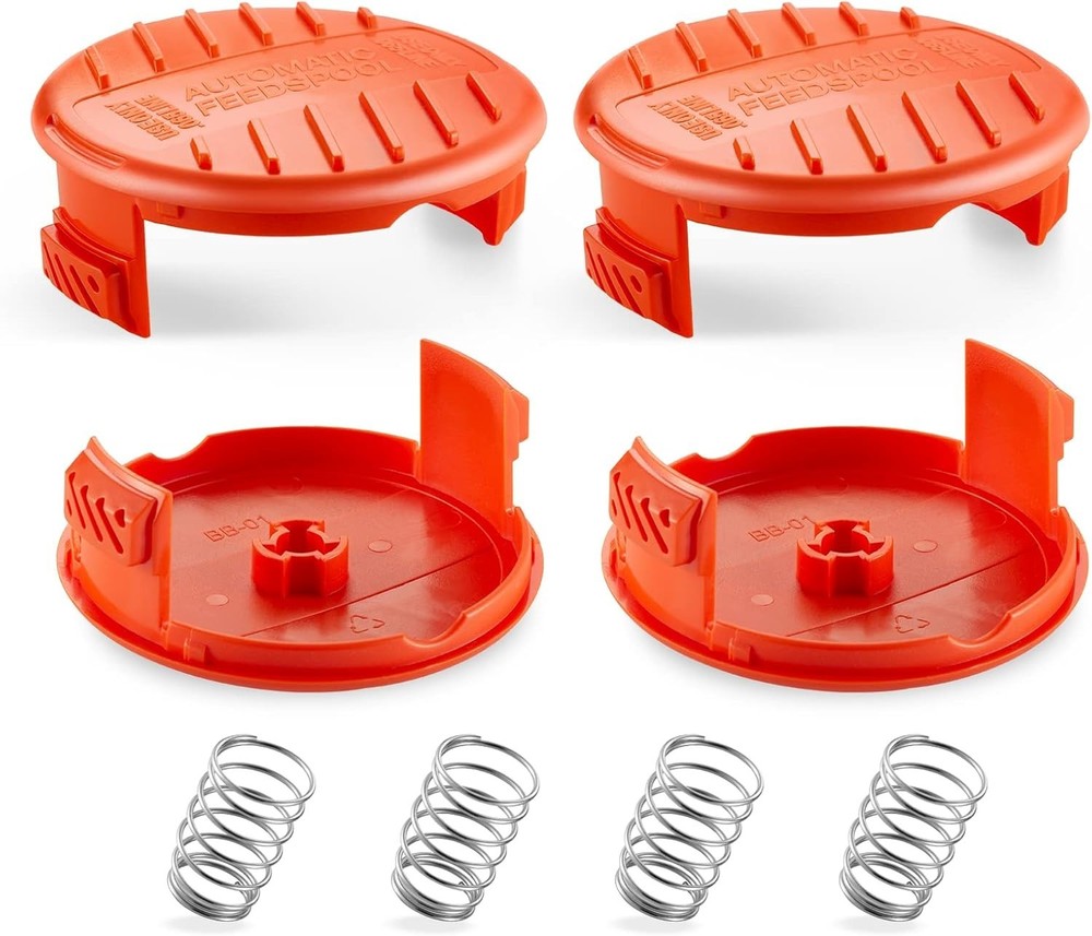 4 Pack Trimmer Line Cap & Spring for BLACK+DECKER Replacement Spool Cap Covers