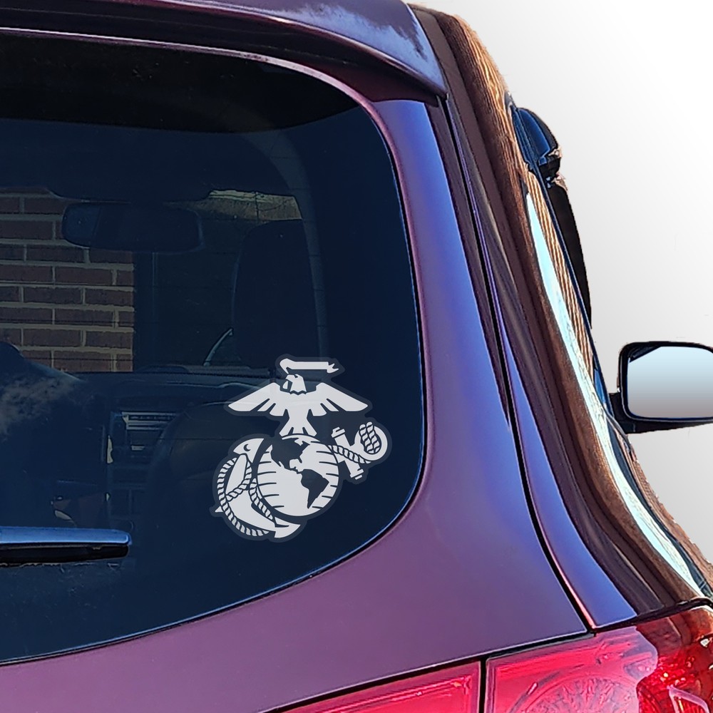 White USMC Eagle Globe and Anchor Logo Back Static Cling