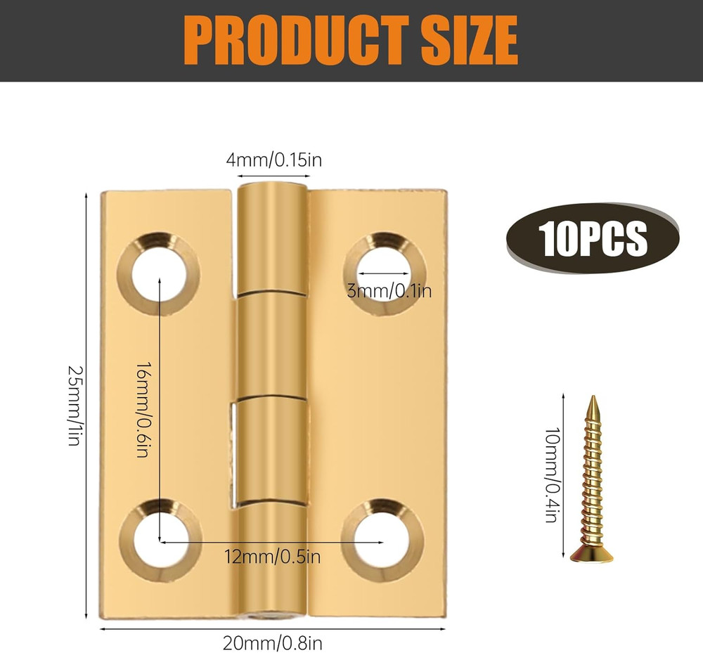 10PCS Mini Solid Brass Butt Hinges for Jewelry Box and Cabinet, 1 Inch