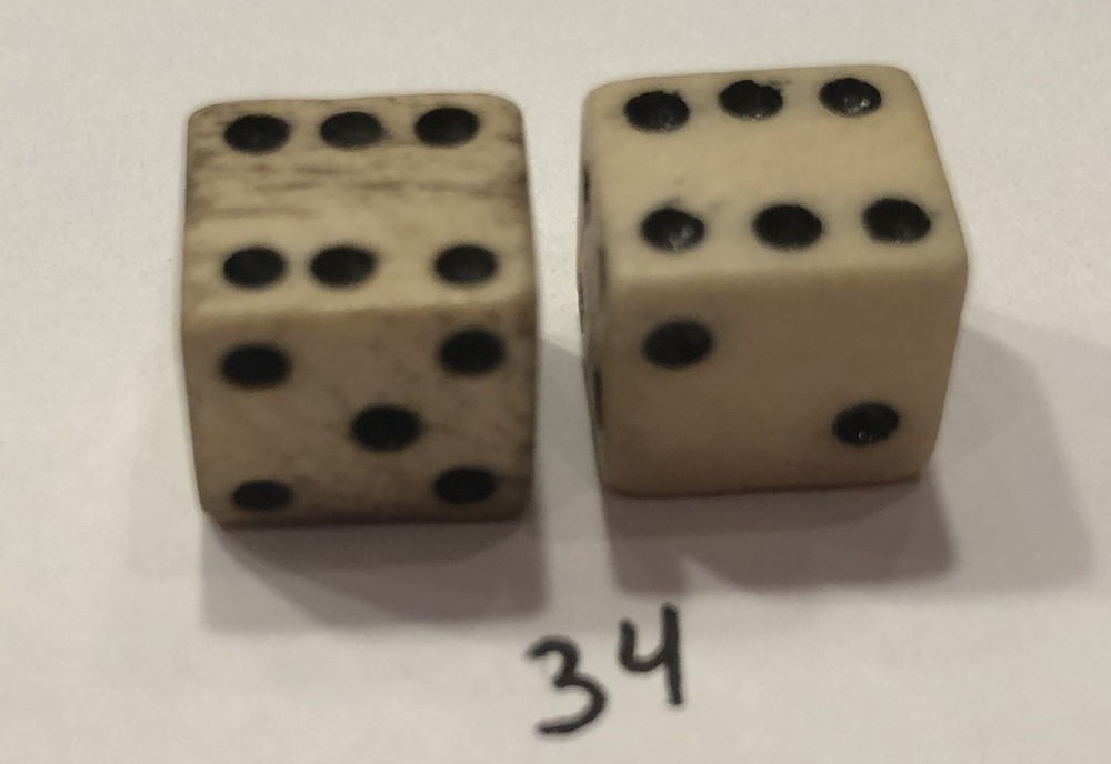 Vintage Pair Bone (Bovine) Dice 7/16”