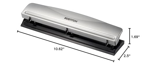 Bostitch Office Premium 3 Hole Punch, 12 Sheet Capacity, 1 Pack, Silver