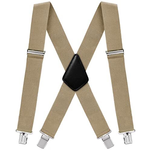 Mens Suspenders X-Back 2" Wide Adjustable Solid Straight 04 X-back (Khaki)