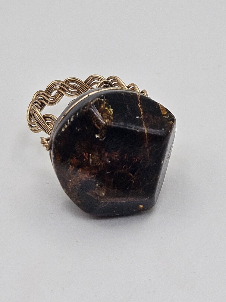 Handcrafted Amber Braided Wire Ring Size 9