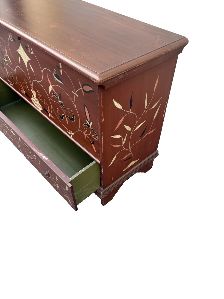 67230 Rustic Primitive Hamd Painted Blanket Storage Chest with Drawer