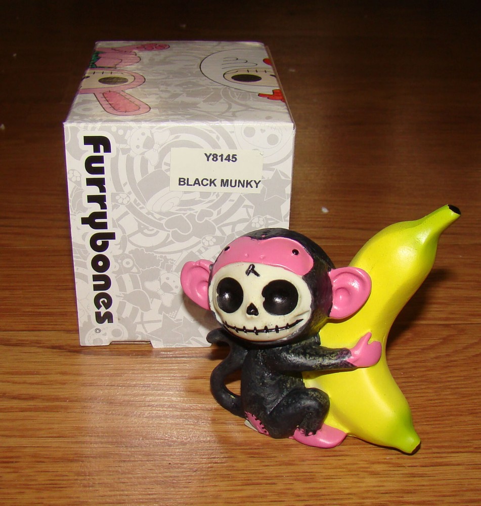 Furrybones Black Munky, Monkey with Banana (Summit Collection, 8145) Skeleton