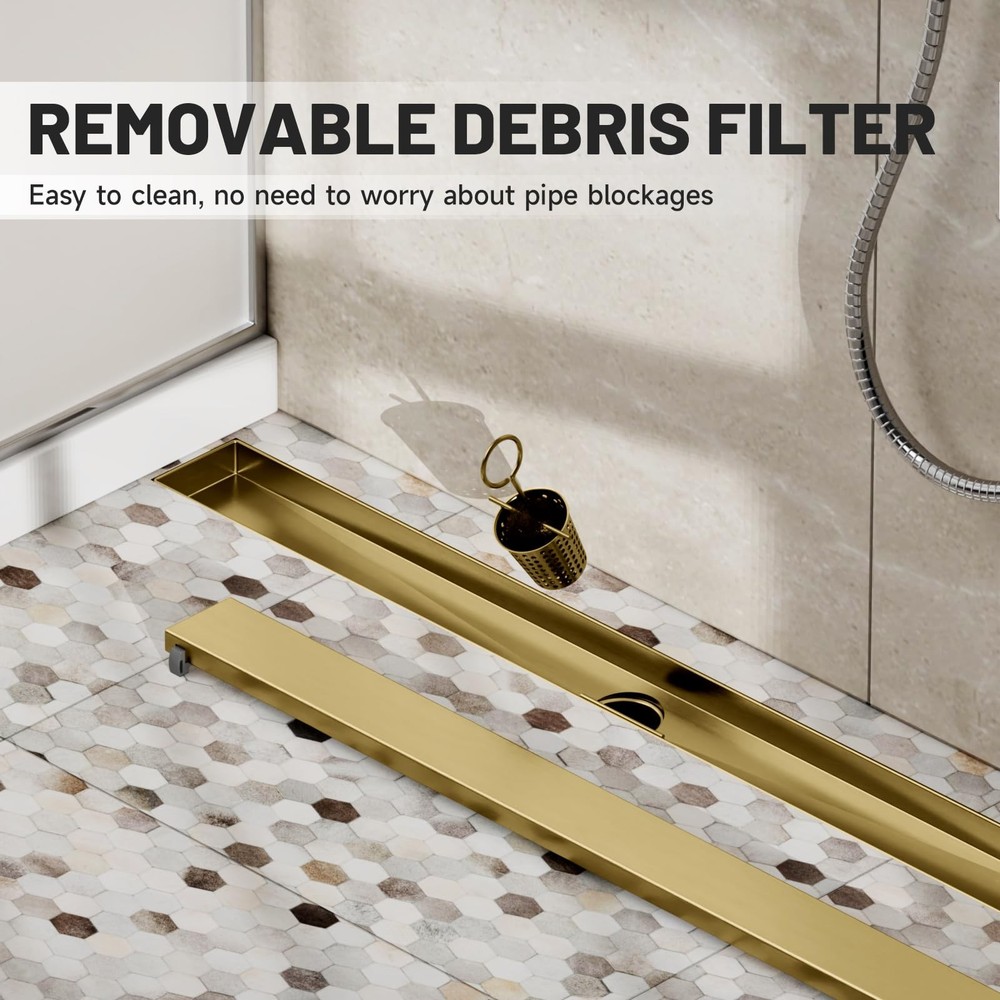 Linear Shower Drain, 36 Inch Linear Drain with Tile Insert Grate 304 Stainles...