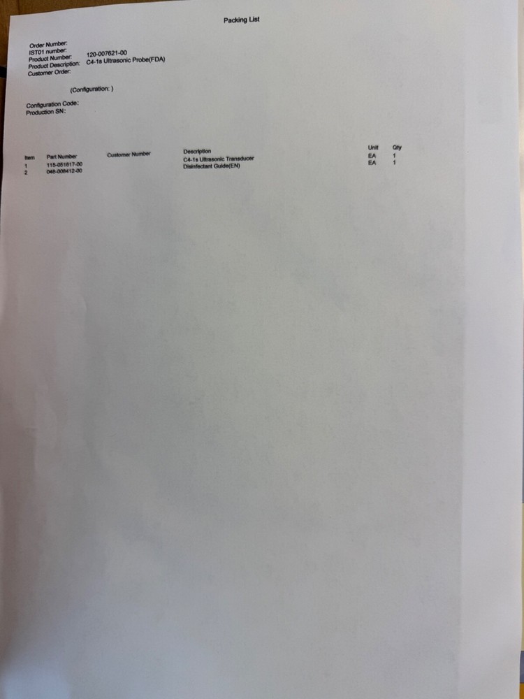 Mindray C4-1 Micro Curved Array Transducer 1.0 MHz. - 4.0 MHz. (5165)