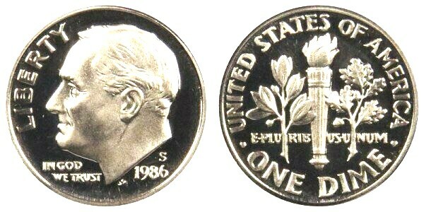1986 S PROOF  CLAD ROOSEVELT DIME (1 COIN)