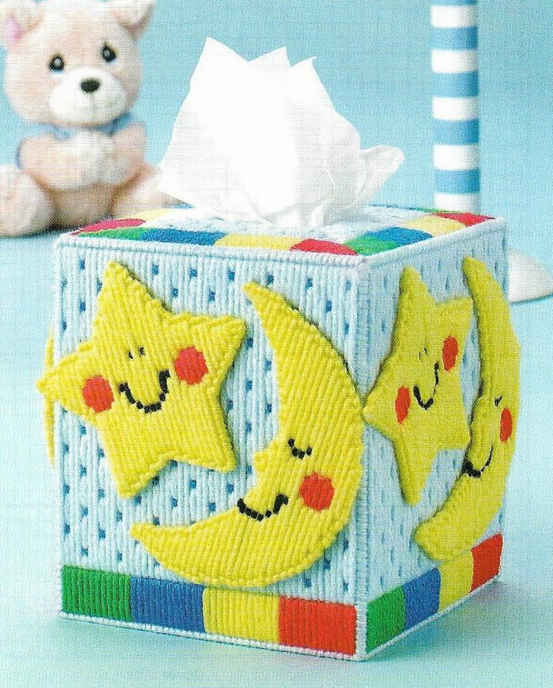 HAPPY DREAMS TISSUE BOX COVER BABY NURSERY PLASTIC CANVAS PATTERN INSTRUCTIONS