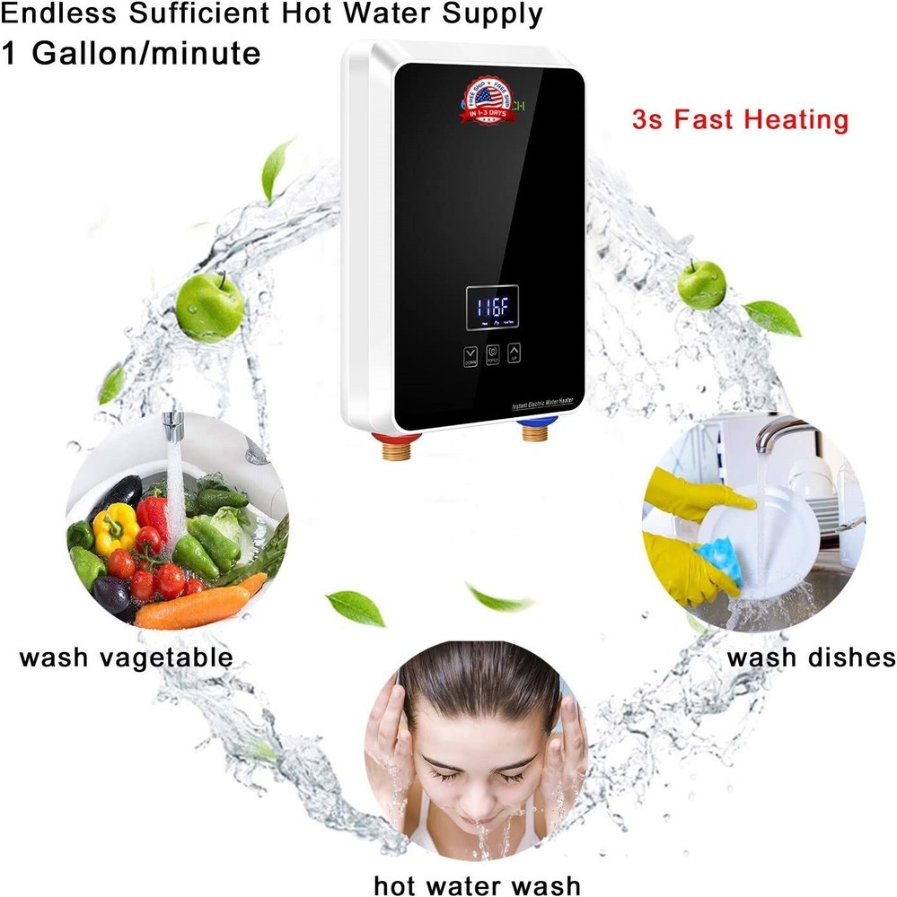 Calentador De Agua Sin Tanque LCD Electrico 5500W 240V US Para Cocina Ducha Casa