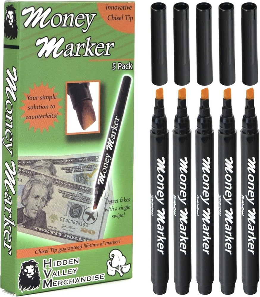 Chisel Tip Counterfeit Money Detector Pens - 5 Pack for Secure Transactions
