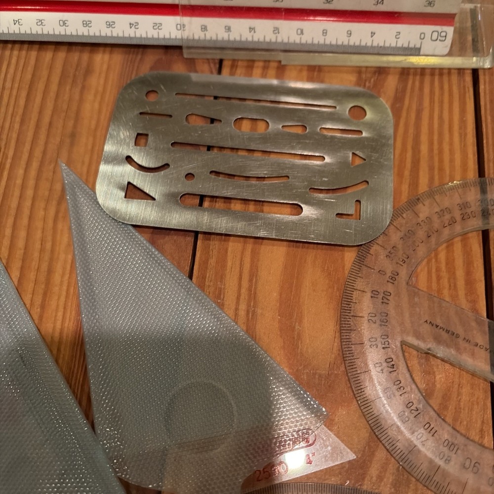Vintage Drafting Architecture Drawing Protractor Ruler Triangles Lot Of 21 Tools