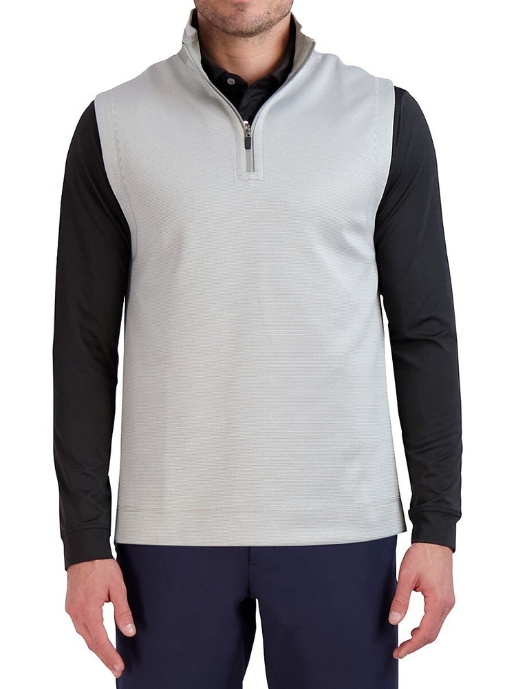 Hickey Freeman Golf Vest MEDIUM Gray Micro Stripe 1/4 Zip Men's NEW