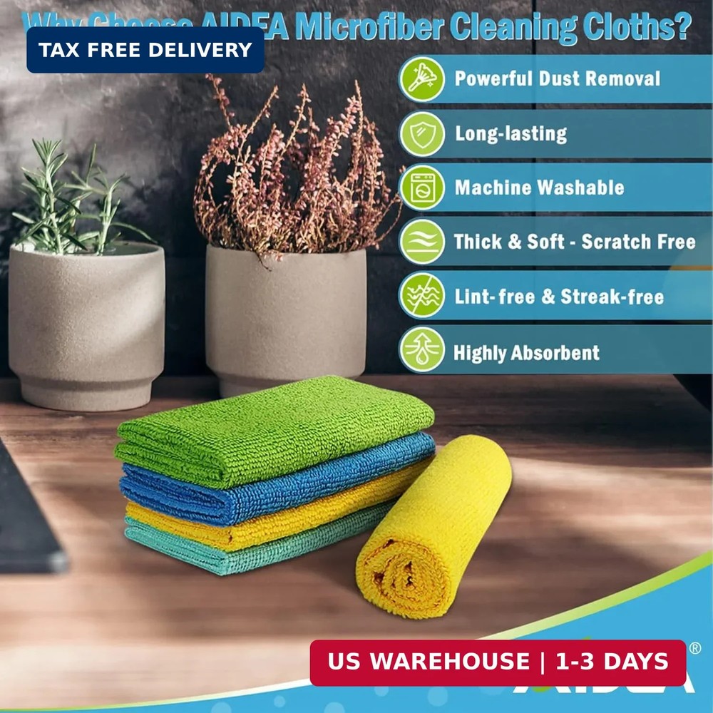 AIDEA Microfiber Cleaning Cloth 100PK, Soft Absorbent Rags, Microfiber Towels fo