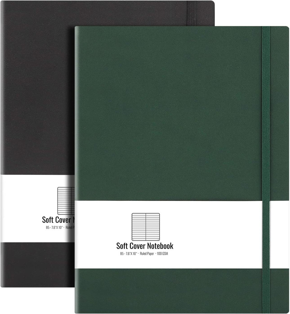 B5 College Ruled Notebook Softcover Journals (2-Pack)- Large Composition Notebo