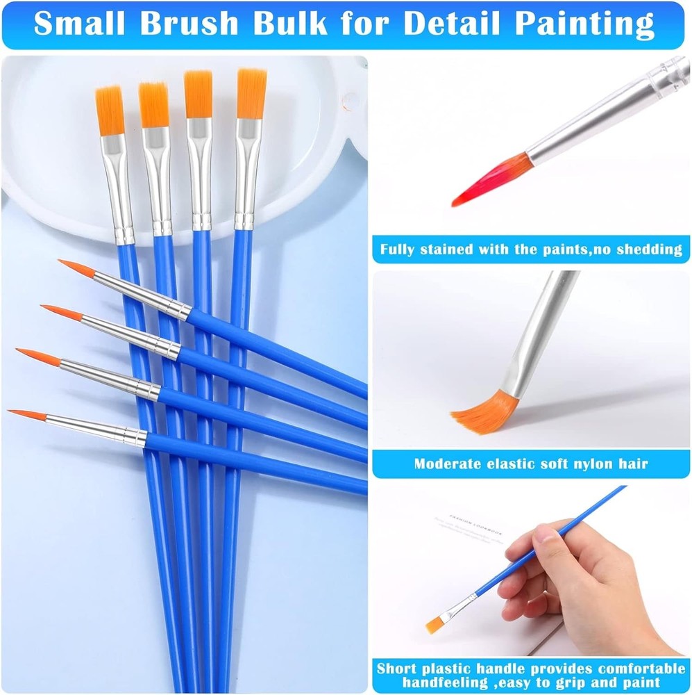 Small Paint Brushes Bulk, Anezus 50 Pcs Flat Tip Small, Blue
