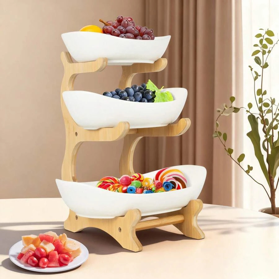 NEW 3-Tier Bamboo Storage Rack, Multi-Purpose Fruit & Snack Organizer Stand For