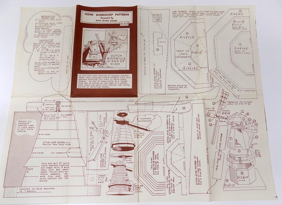 Ruth Wyeth Spears Home Workshop Pattern Windmill Weathervanes Whirling Blades