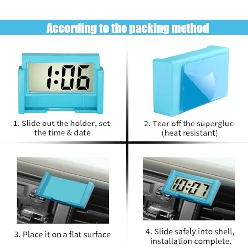 Small Electronic Dashboard Car Time Clock Self-Adhesive Mini Car Blue
