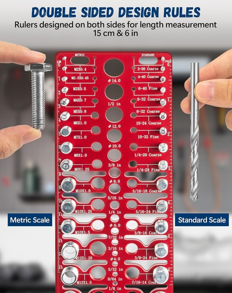 57 Nut & Bolt Thread Checker Standard Metric Identifier Gauge & Drill Bit Sizes