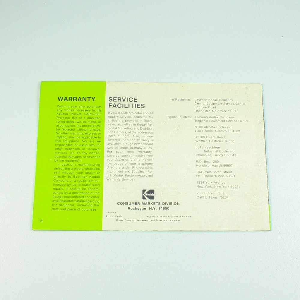 Kodak Pocket Carousel 100 Instruction Manual