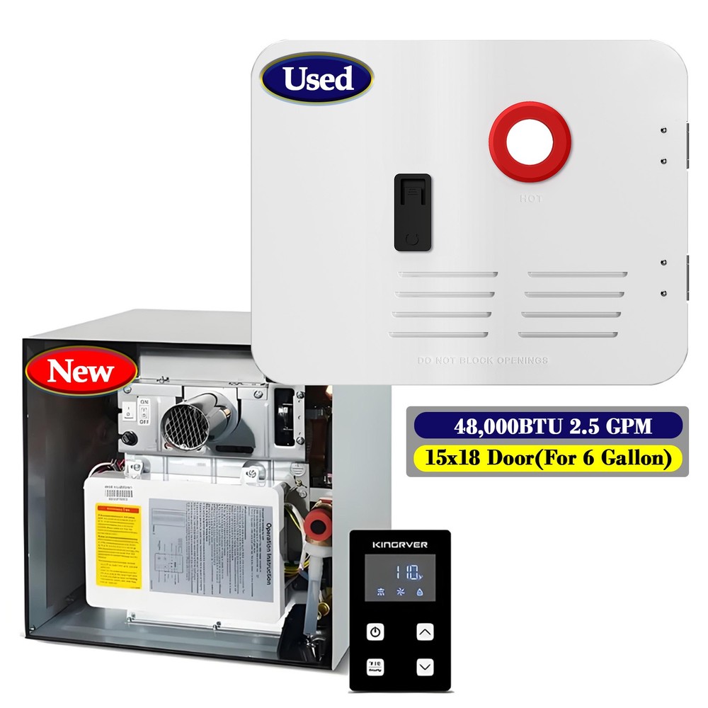 KingRVer 48,000 BTU RV Tankless Water Heater Propane 15"x18" Door + Controller
