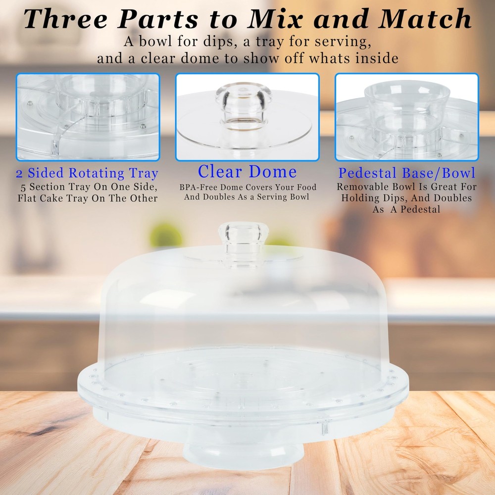 7 in 1 Rotating Multifunctional Acrylic Cake Stand with Lid & Cake Turntable