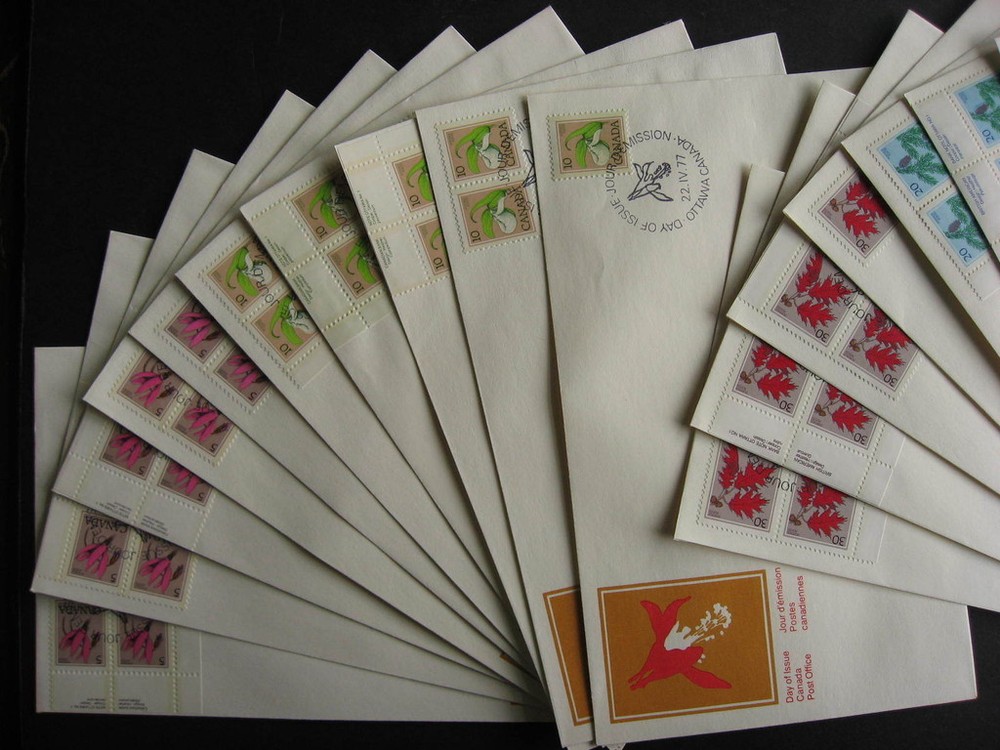 CANADA 50 different 1970s FDC (first day covers) Blocks, MS Plate Blocks, HV etc
