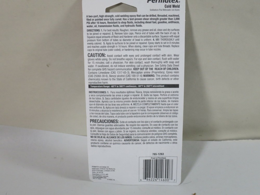 Permatex 14600 Cold Weld Bonding Compound - 2 oz.