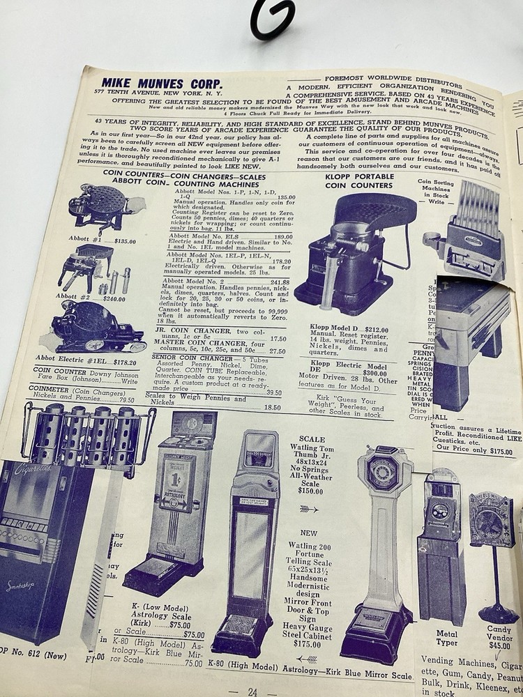 1955 Mike Munves Arcade Catalog & Original Operator Inserts-Complete Lot