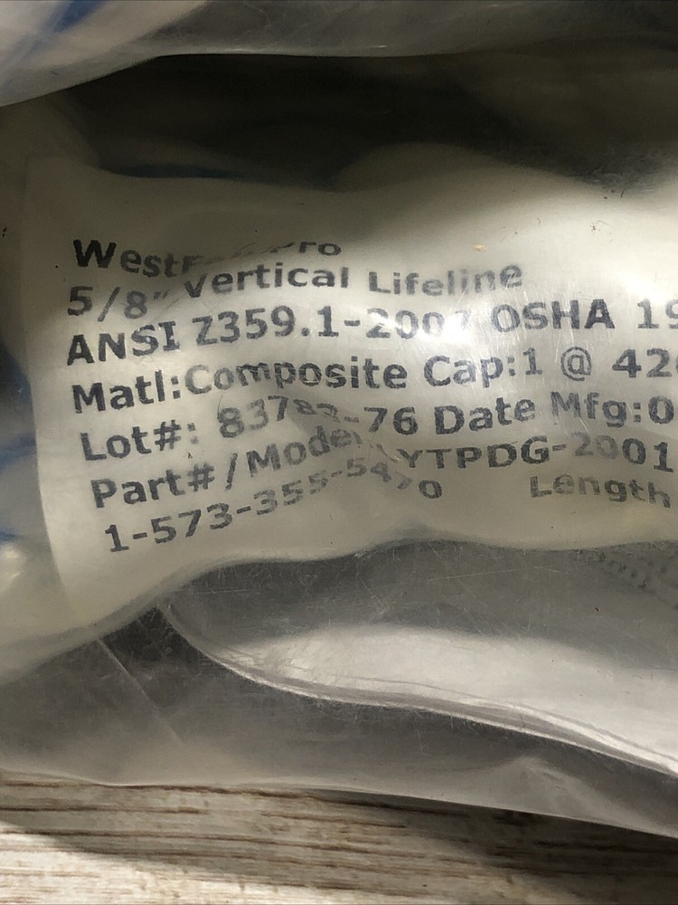 NEW 50Ft 5/8 Inch Westfall Pro Vertical Lifeline Rope