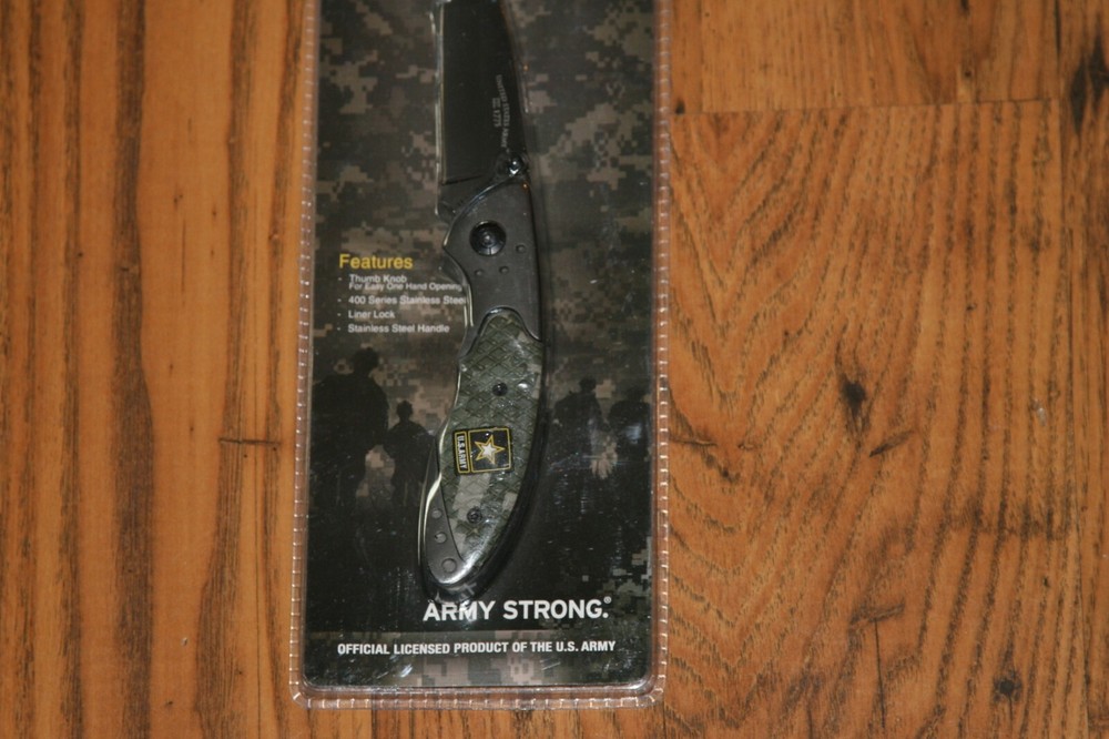 US ARMY LINER LOCK KNIFE PLAIN BLADE. Camo Handle - New