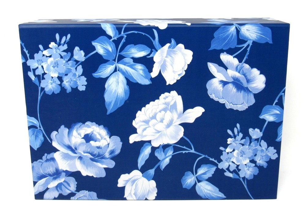 Punch Studio Rectangle Keepsake Flip Top Nesting Box Blue Roses 23641 Small