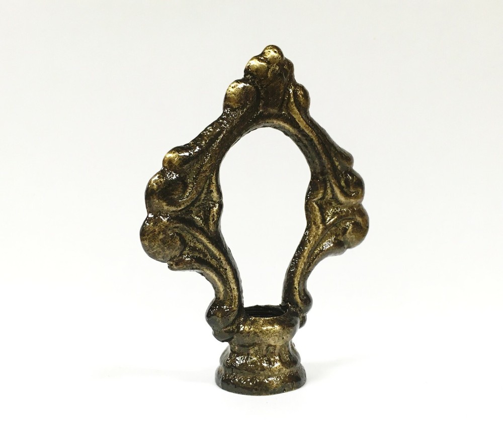 Lamp Finial-Solid Cast Brass ORNAMENTAL LOOP w/dual threads, AB Finish-FS